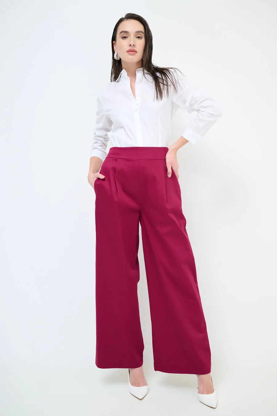 High-waisted wide leg pleated trousers wholesale
