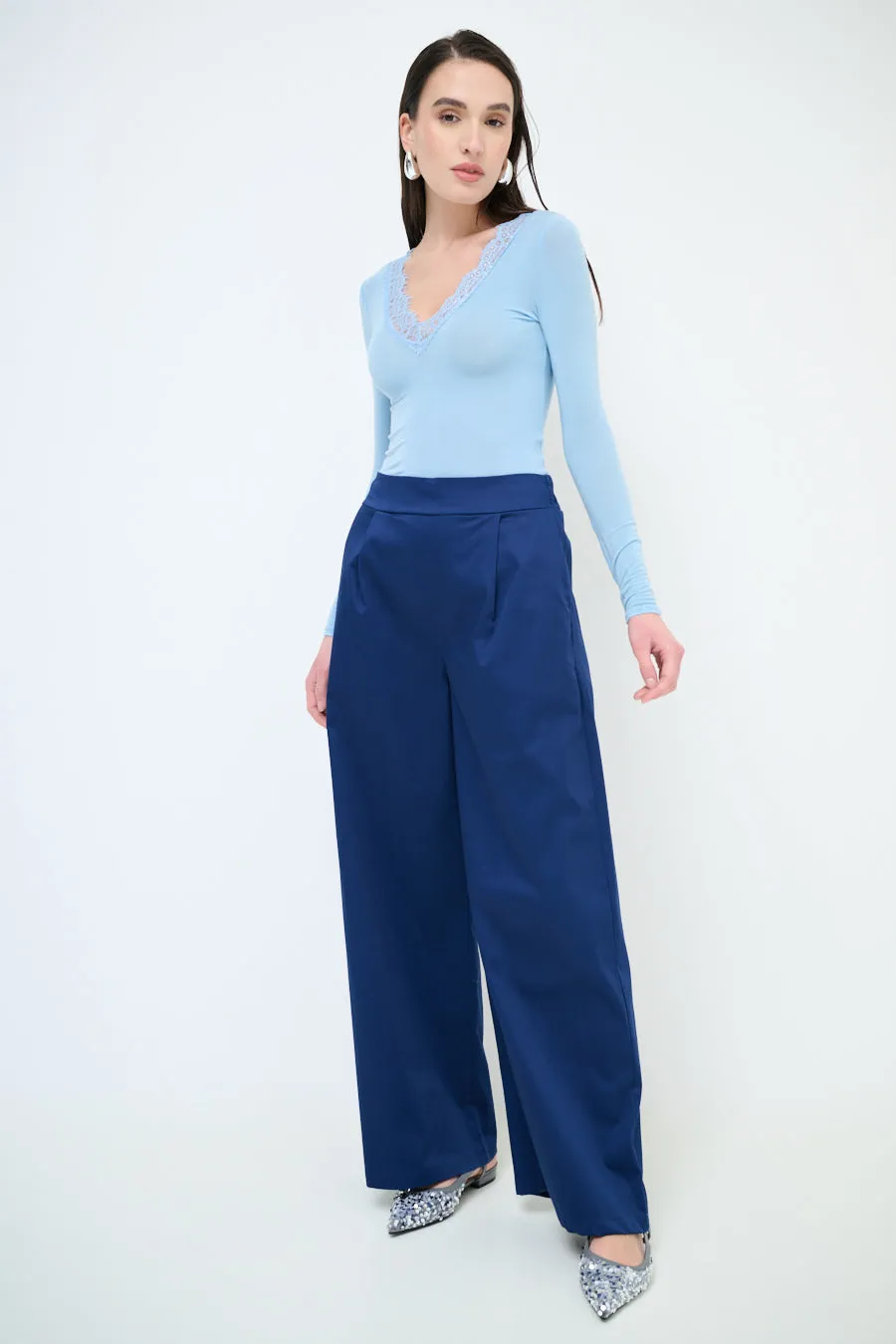 High-waisted wide leg pleated trousers wholesale
