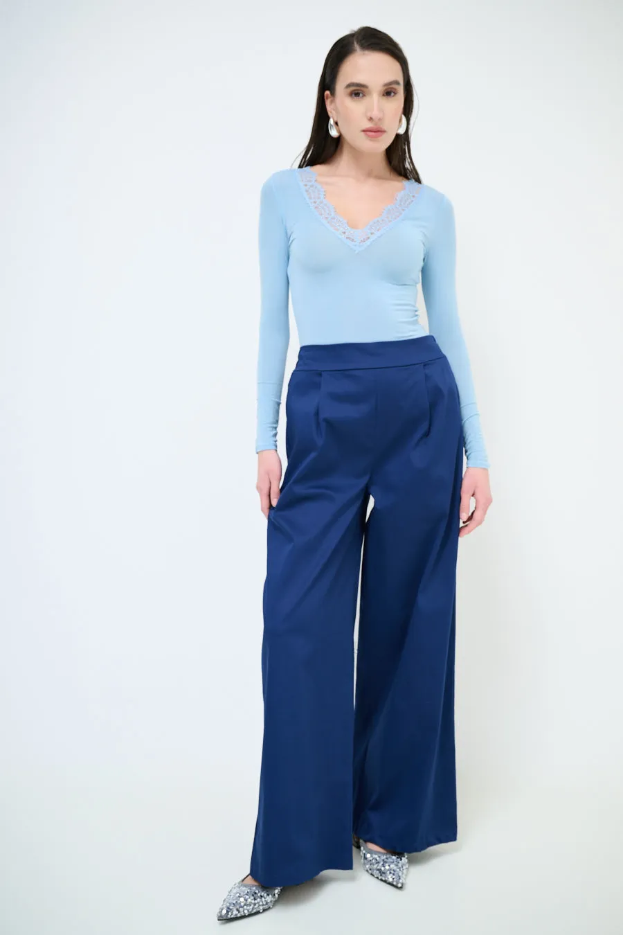 High-waisted wide leg pleated trousers wholesale