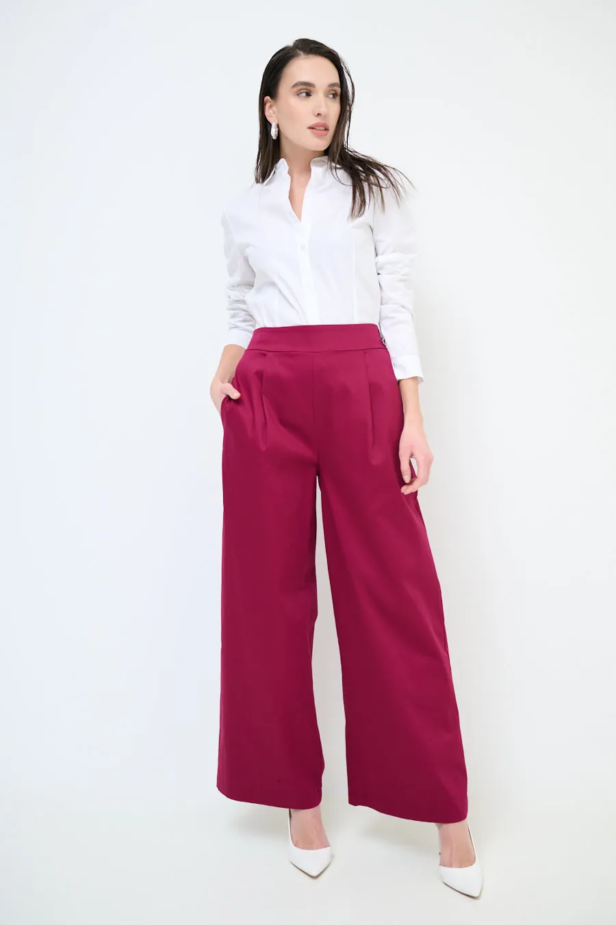 High-waisted wide leg pleated trousers wholesale
