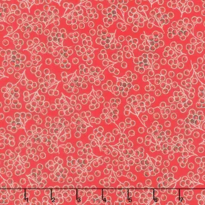 Holiday Flourish Scarlet - Berries Scarlet Metallic Yardage