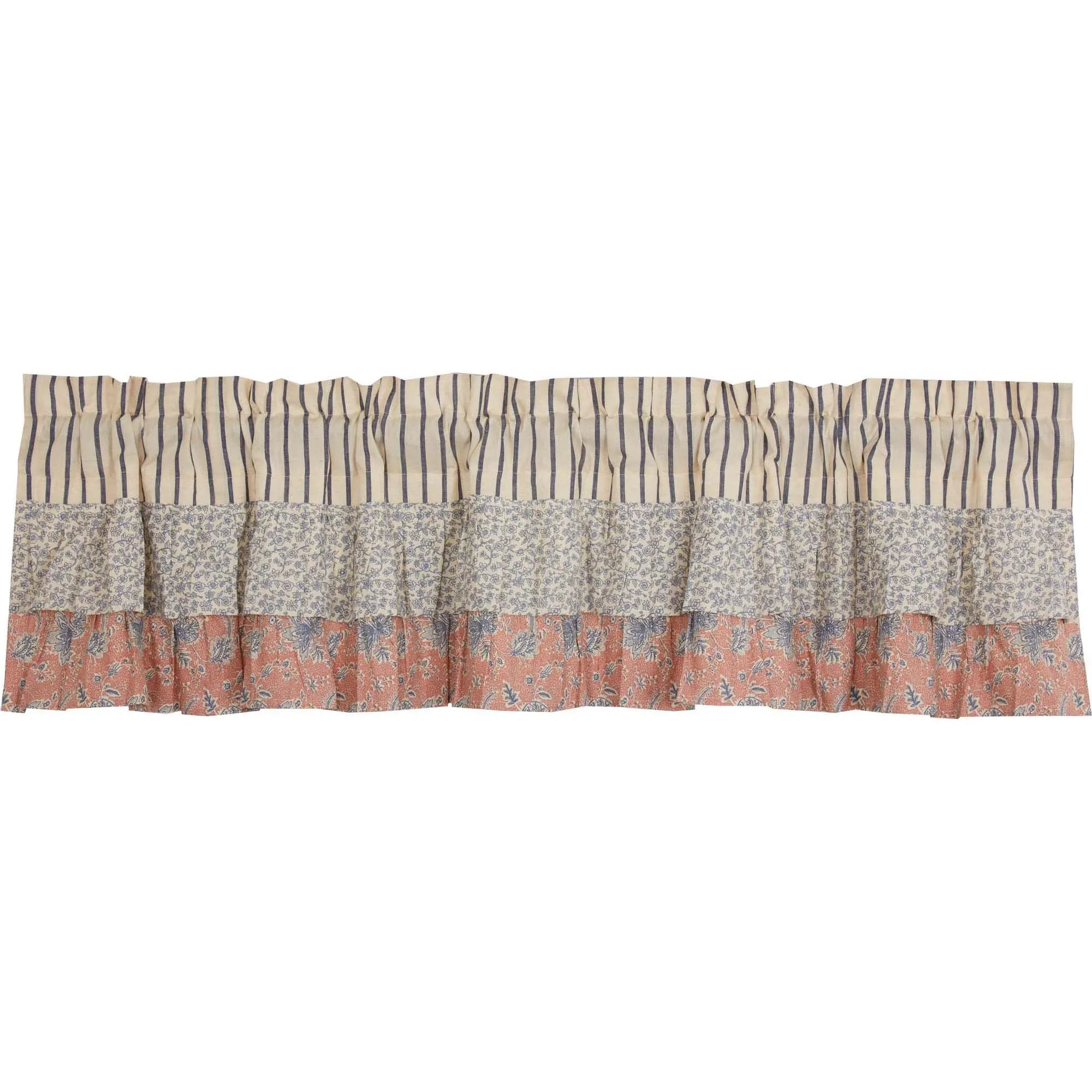 Kaila Ticking Blue Ruffled Valance 16x72 VHC Brands