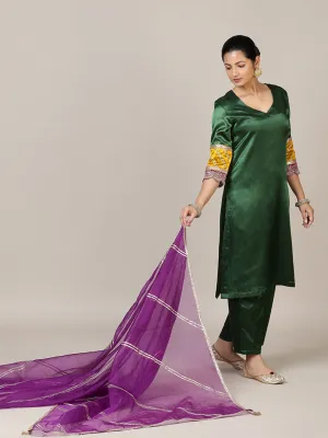 Kainaat x Tyohaar | Emerald Green Mashru Silk A-Line Kurta with Embroidered Sleeves | Coords or Only Kurta