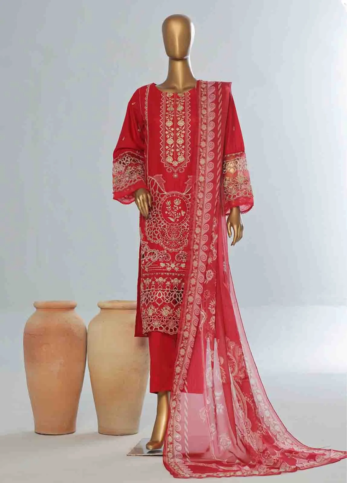 LF-CE-043 C- 3 Piece Embroidered Stitched Suit