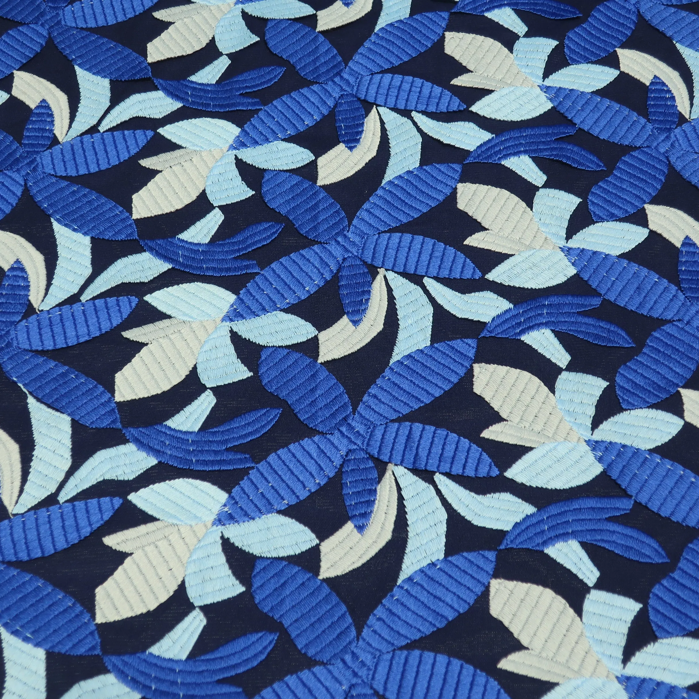 Navy and Aqua Floral Embroidered Tulle Fabric