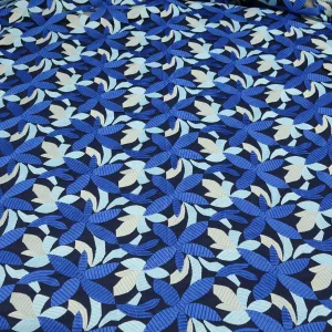 Navy and Aqua Floral Embroidered Tulle Fabric
