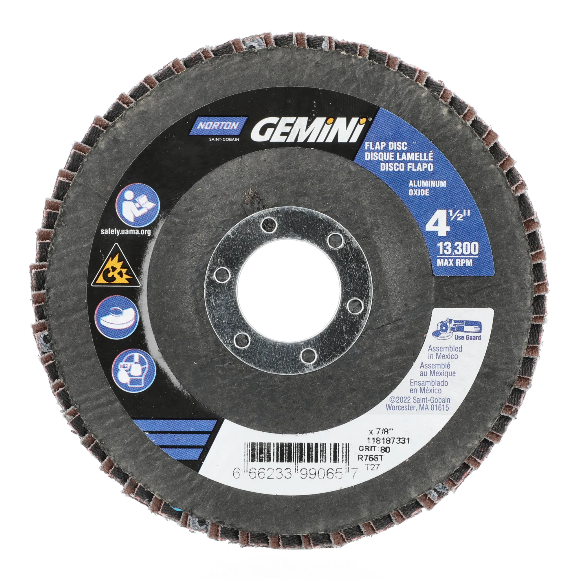 Norton 4-1/2 x 7/8 In. Neon Fiberglass HD Flat Flap Disc T27 P80 Grit R766 ZA 10 Count