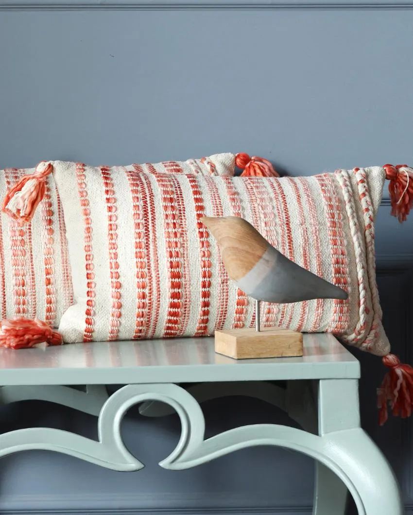 Pillow Style Cotton Cushion Covers with Tassel | Set Of 2 | 12x20 inches