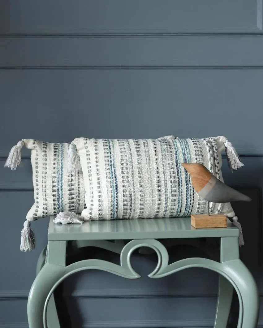 Pillow Style Cotton Cushion Covers with Tassel | Set Of 2 | 12x20 inches