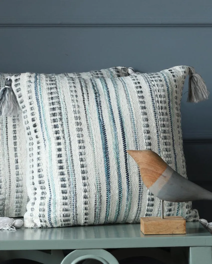 Premium Woven Cotton Cushion Covers with Tassel | Set Of 2 | 17x17 inches