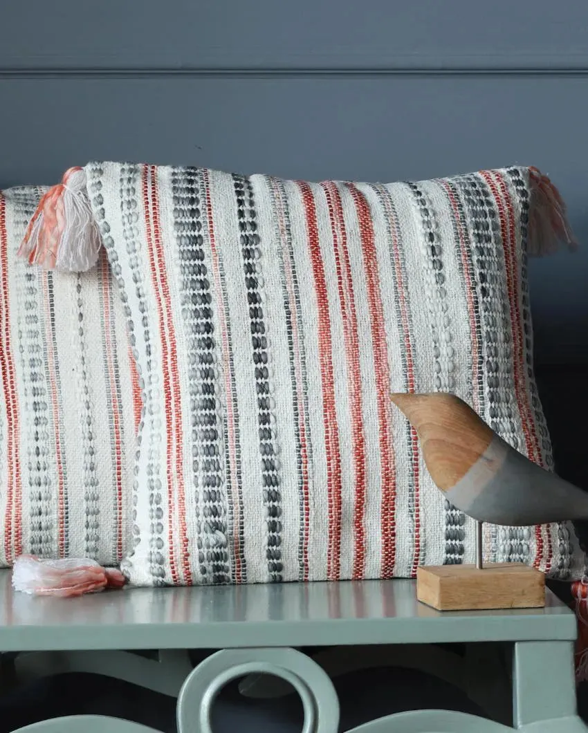 Premium Woven Cotton Cushion Covers with Tassel | Set Of 2 | 17x17 inches