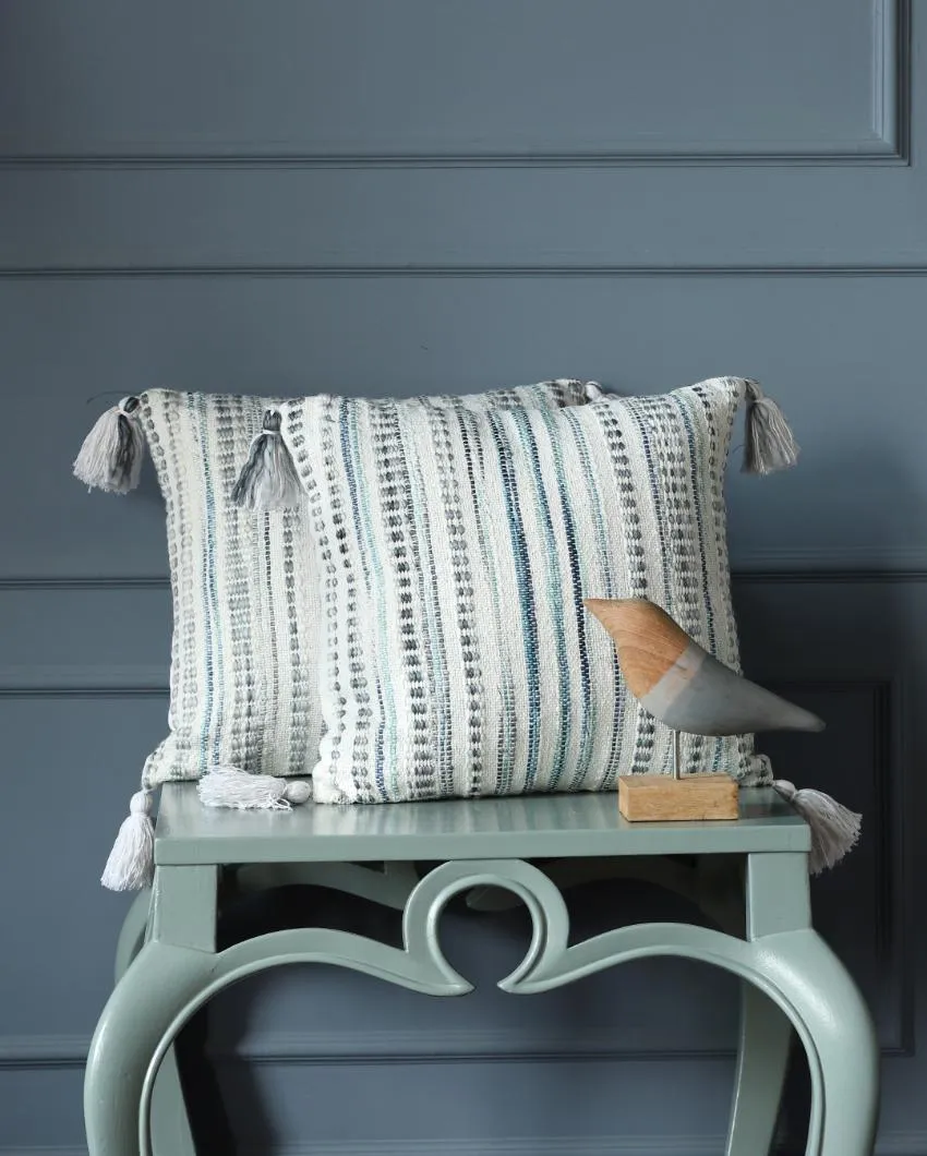 Premium Woven Cotton Cushion Covers with Tassel | Set Of 2 | 17x17 inches