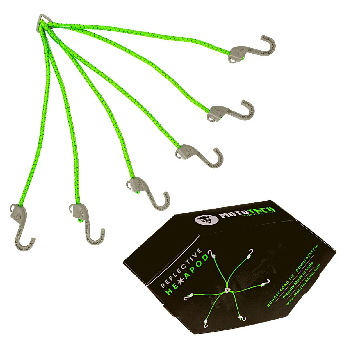 Reflective Hexapod Bungee Cord Tie-down System - 32" / 80cms - Neon   Grey