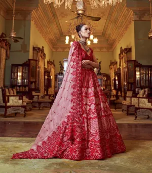Scarlet Pink And Red Embroidered Lehenga Set