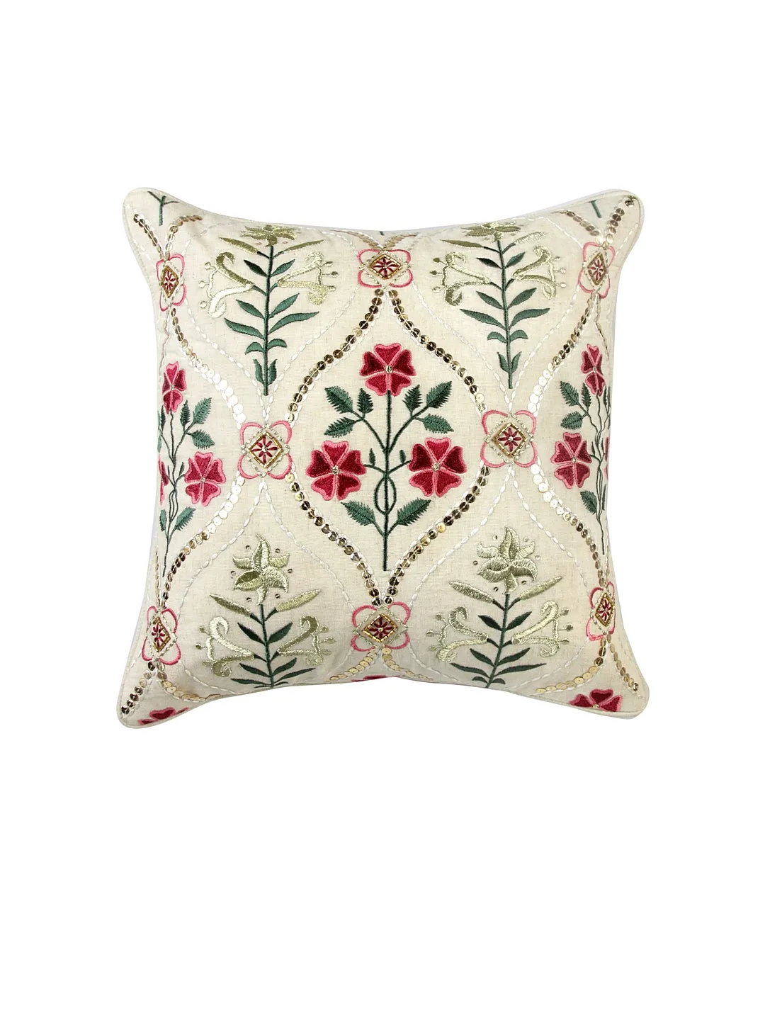 Set of 3 Phulwari Embroidered Cushion Cover with Solid 40x40 CM Cushion covers