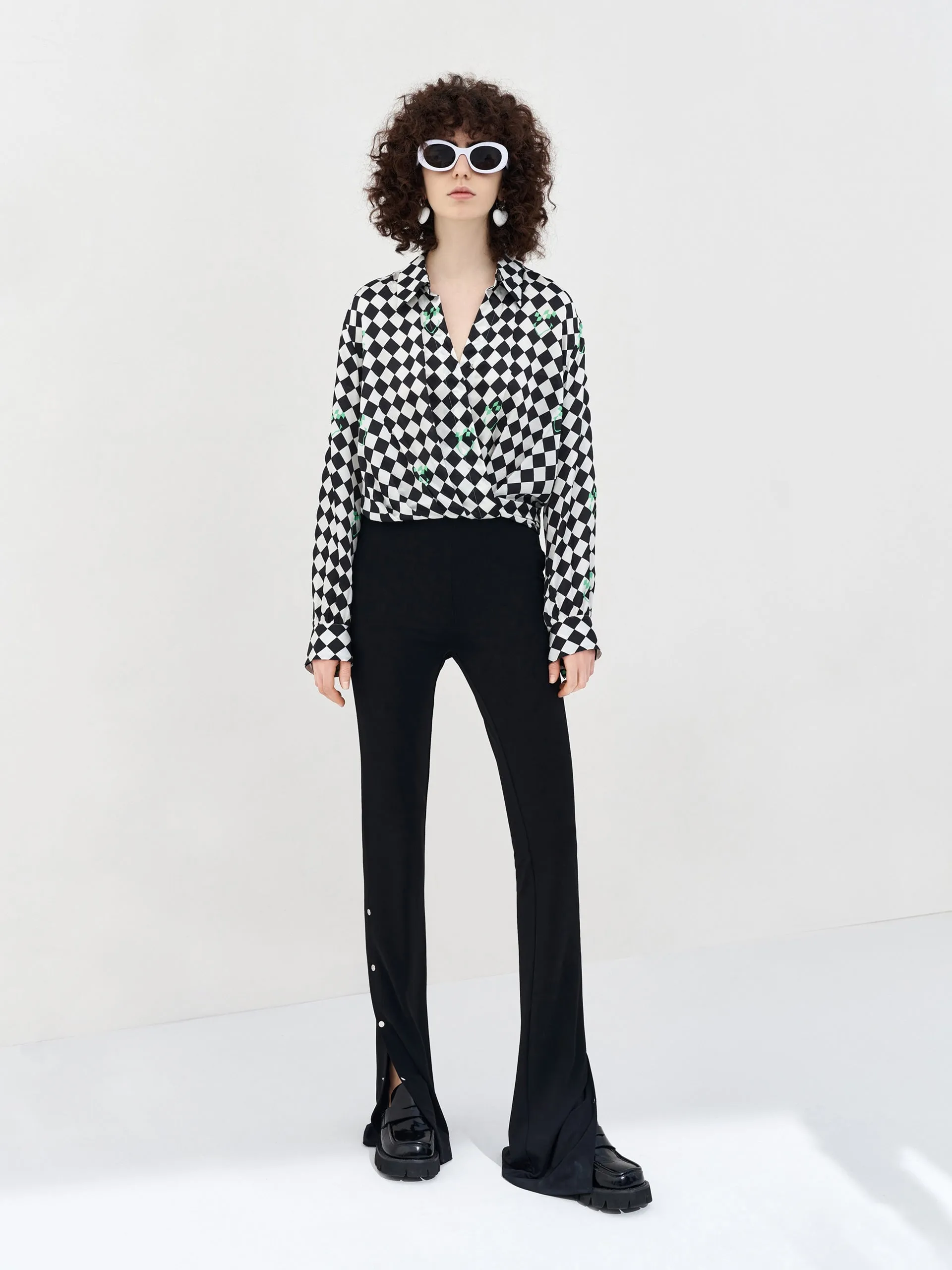 Silk Blend Check Cropp Top