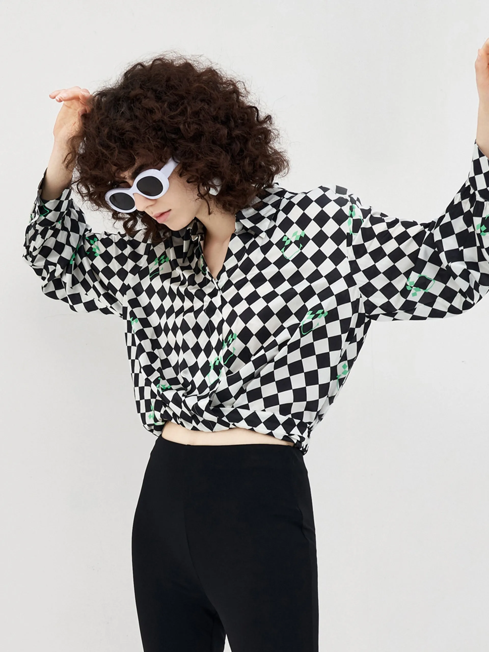 Silk Blend Check Cropp Top