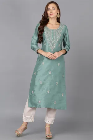Teal Silk Blend Straight Kurtas