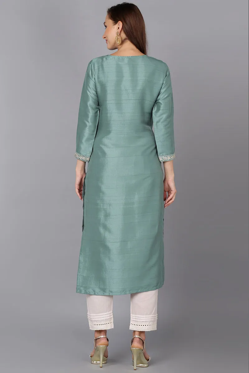 Teal Silk Blend Straight Kurtas