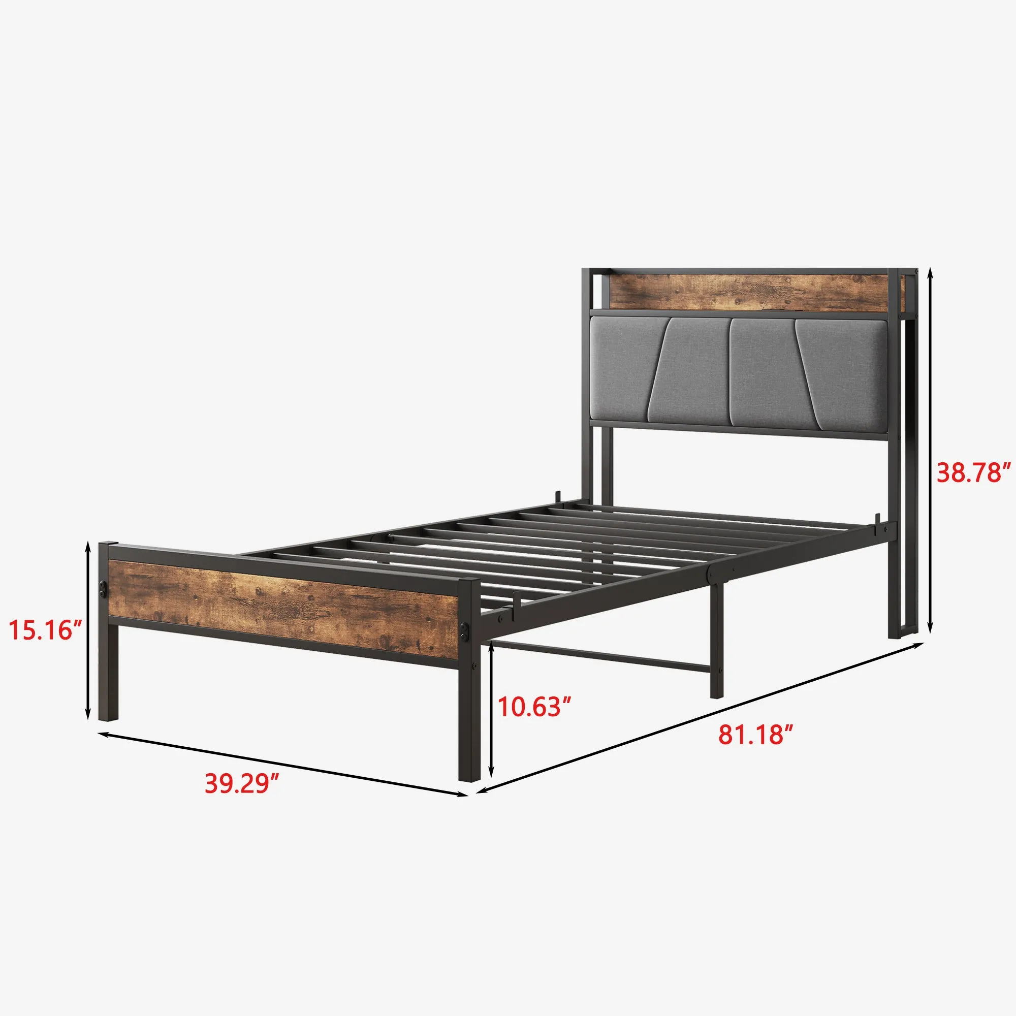 Twin Size Bed Frame - Storage Headboard, Charging Station, and Easy Assembly