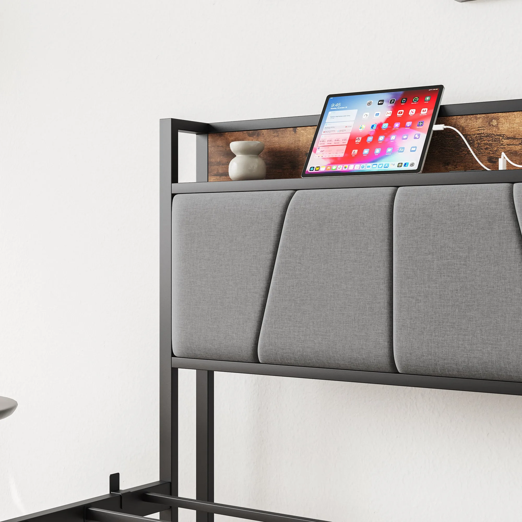 Twin Size Bed Frame - Storage Headboard, Charging Station, and Easy Assembly