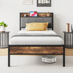 Twin Size Bed Frame - Storage Headboard, Charging Station, and Easy Assembly