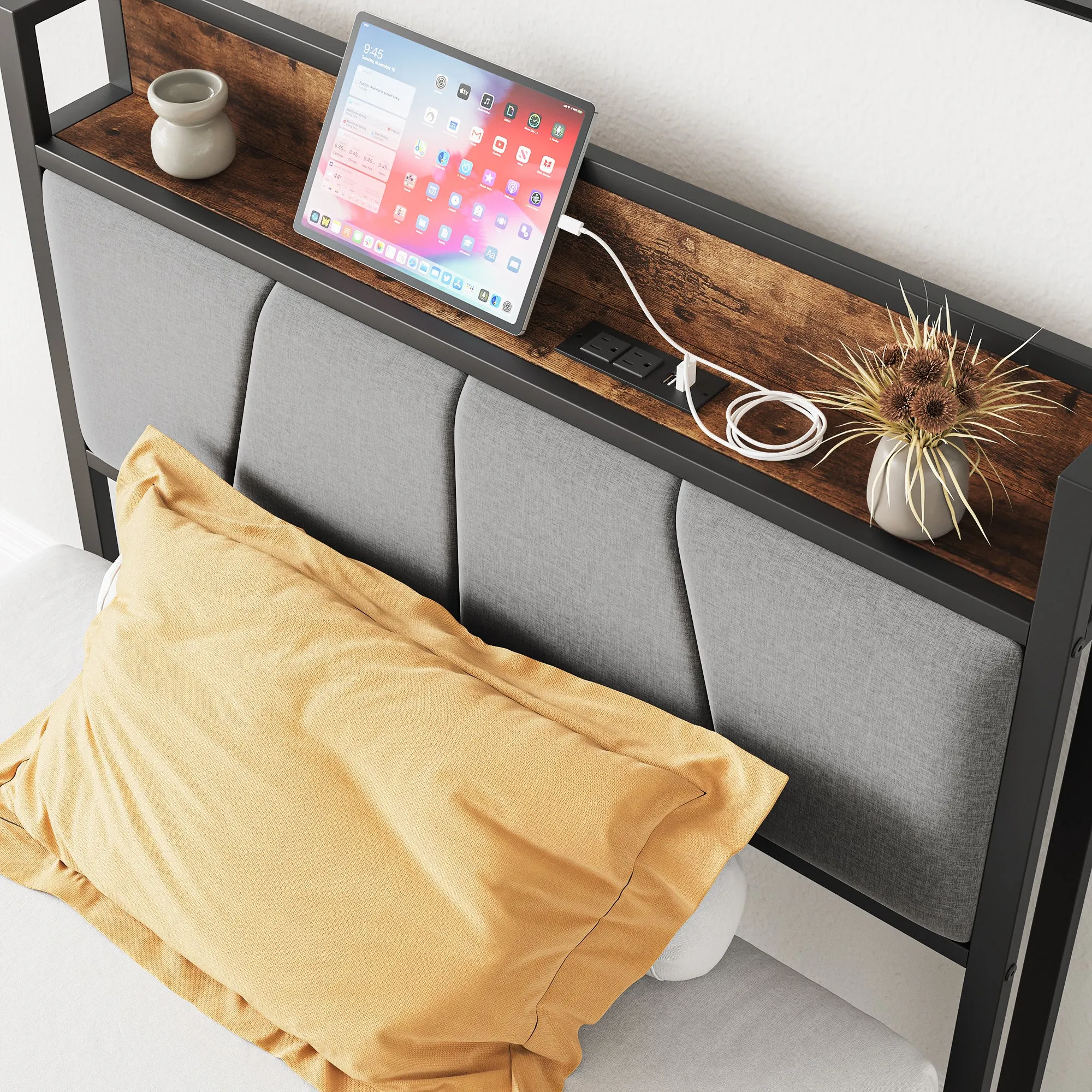 Twin Size Bed Frame - Storage Headboard, Charging Station, and Easy Assembly