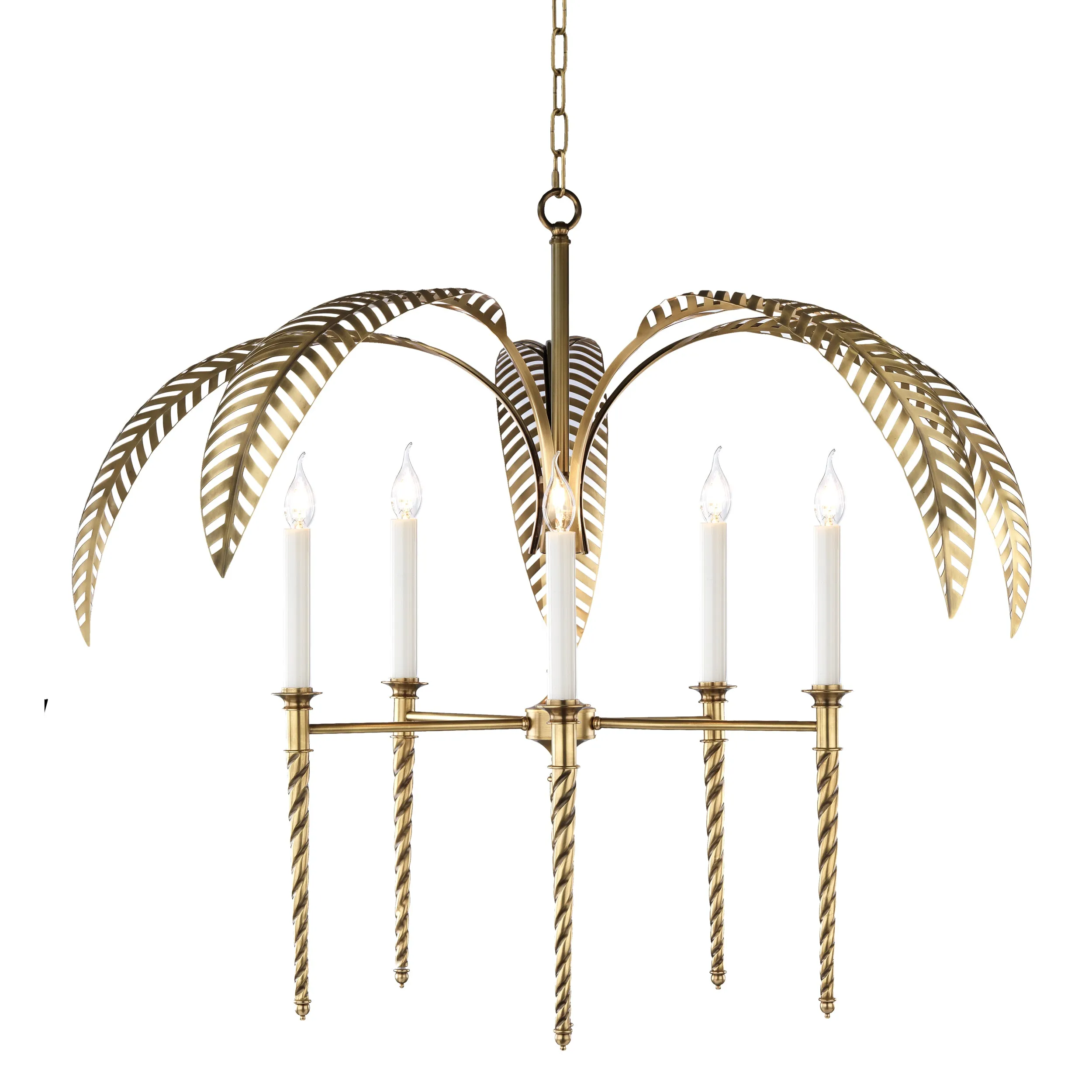 Unique Palm Leaf Brass Chandelier