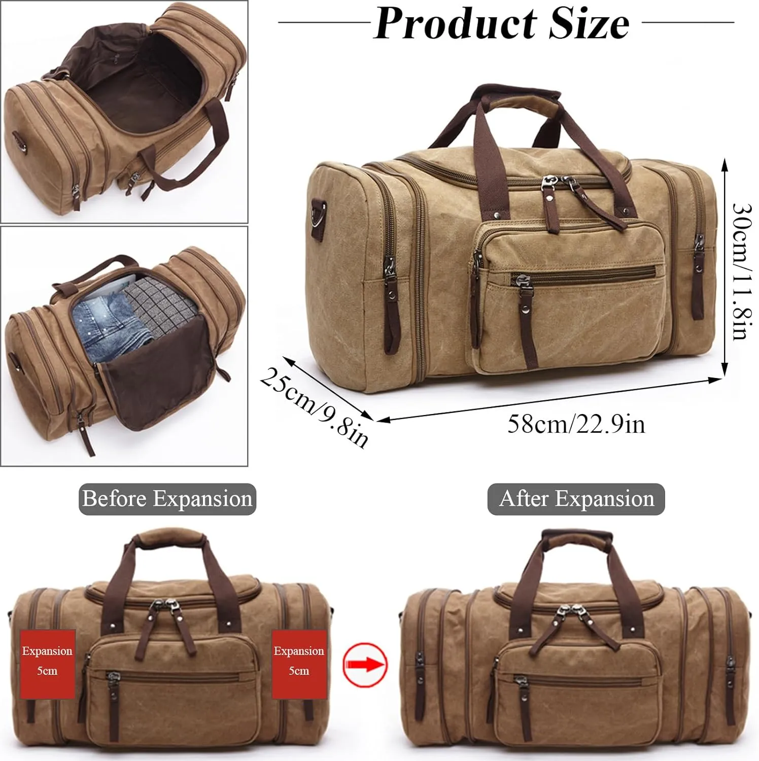 Unisex Canvas Luggage Duffle Bag 8642-Khaki
