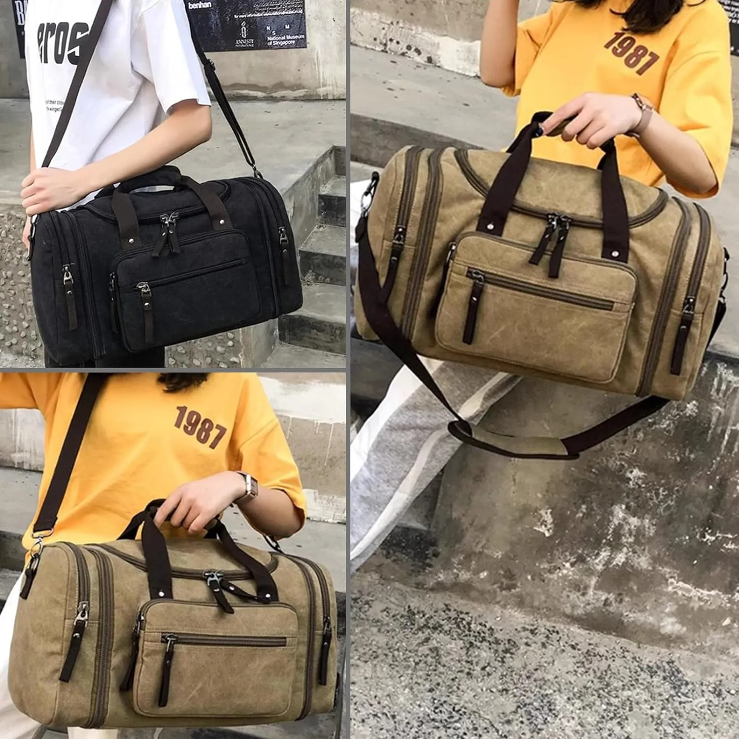 Unisex Canvas Luggage Duffle Bag 8642-Khaki