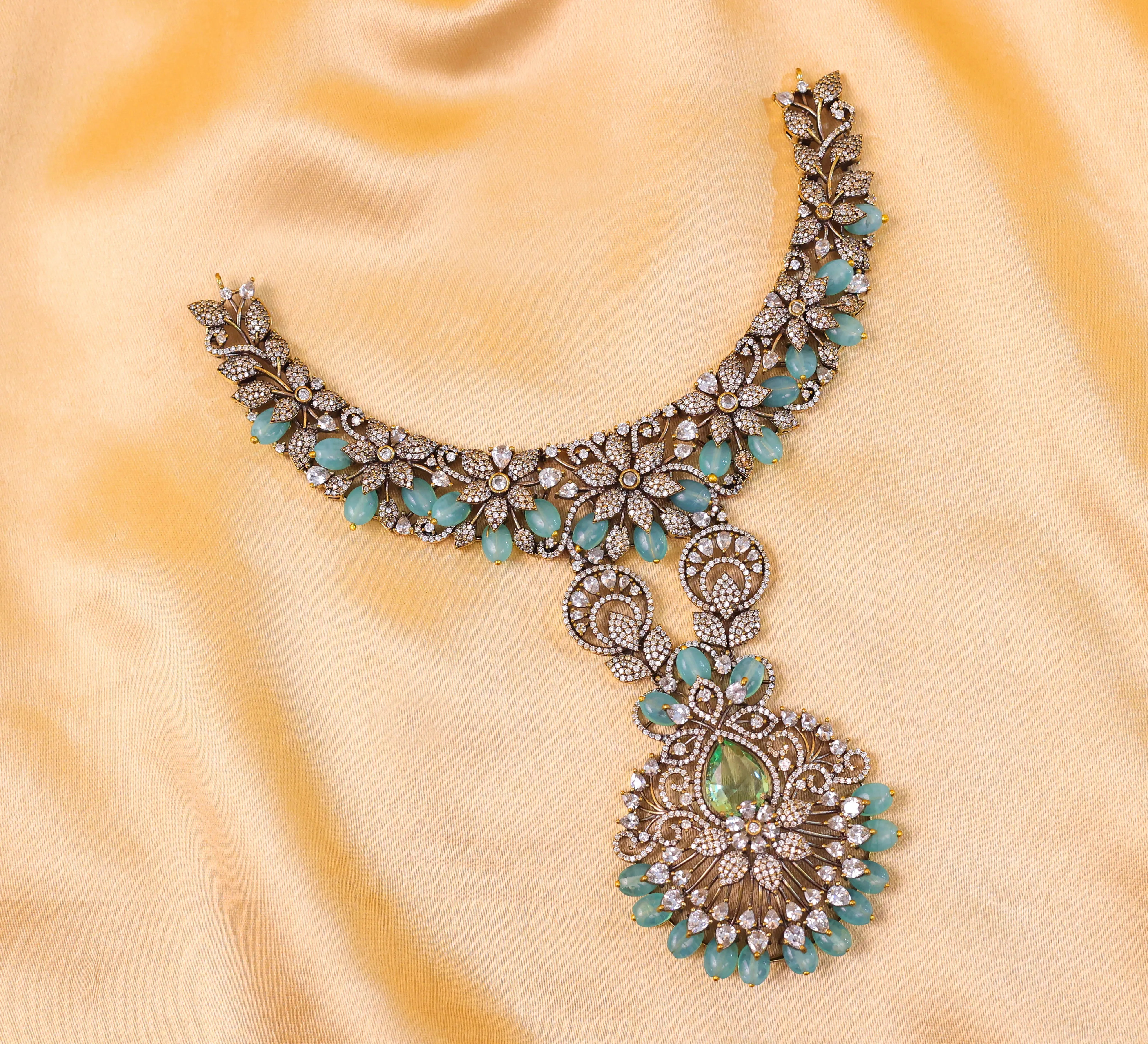 Victorian Antique American Diamond Necklace Set with Beads