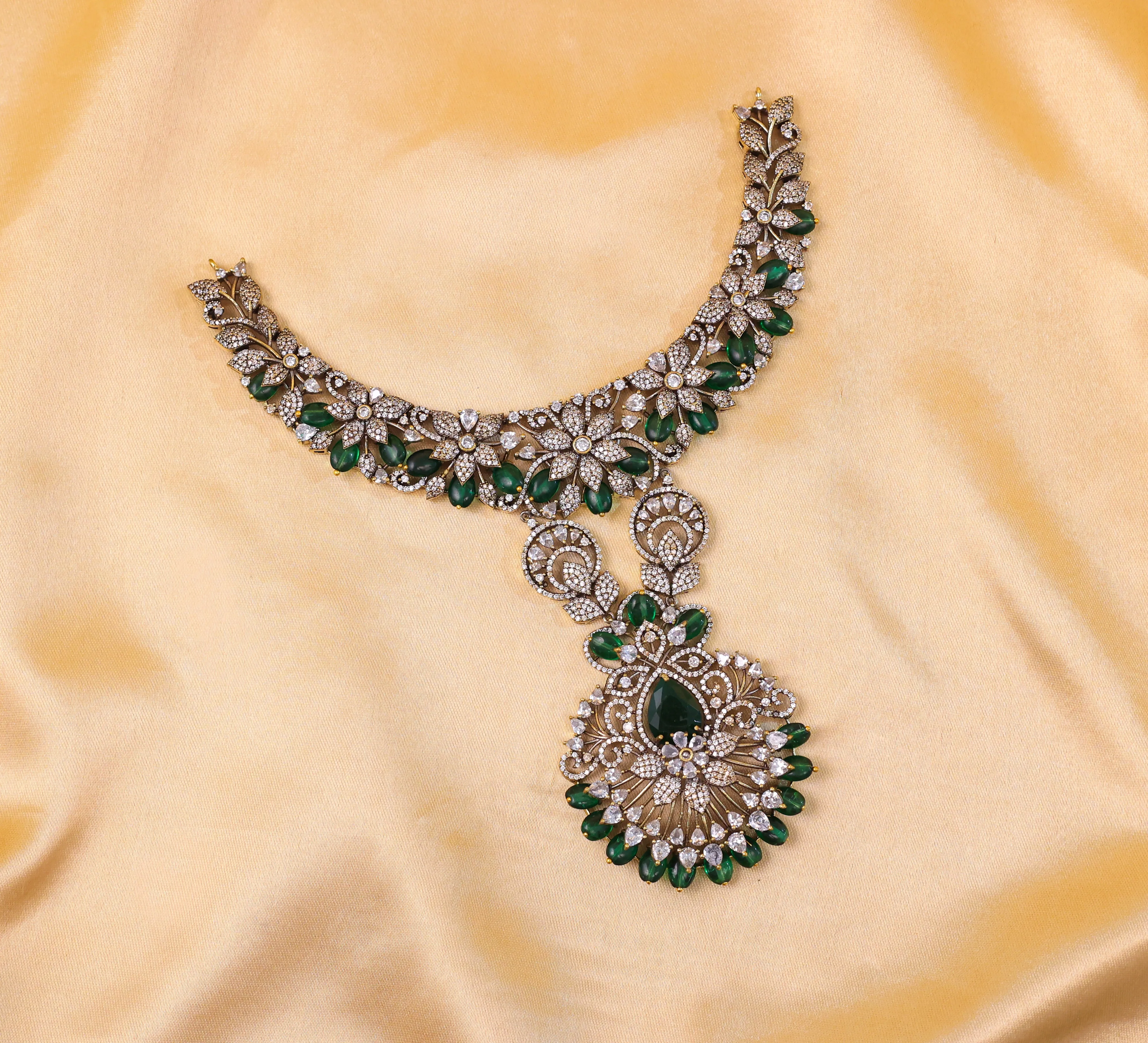 Victorian Antique American Diamond Necklace Set with Beads
