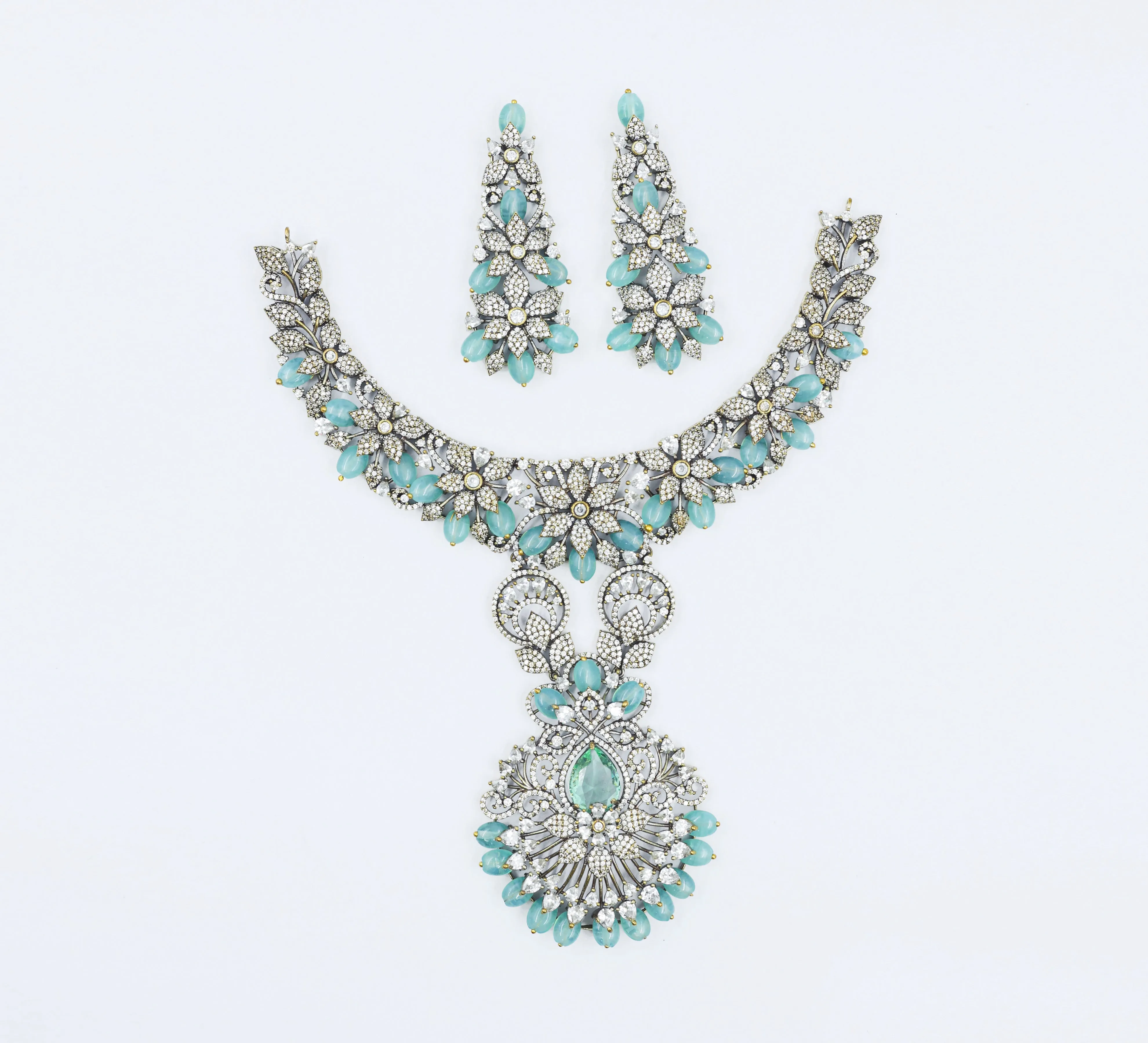 Victorian Antique American Diamond Necklace Set with Beads