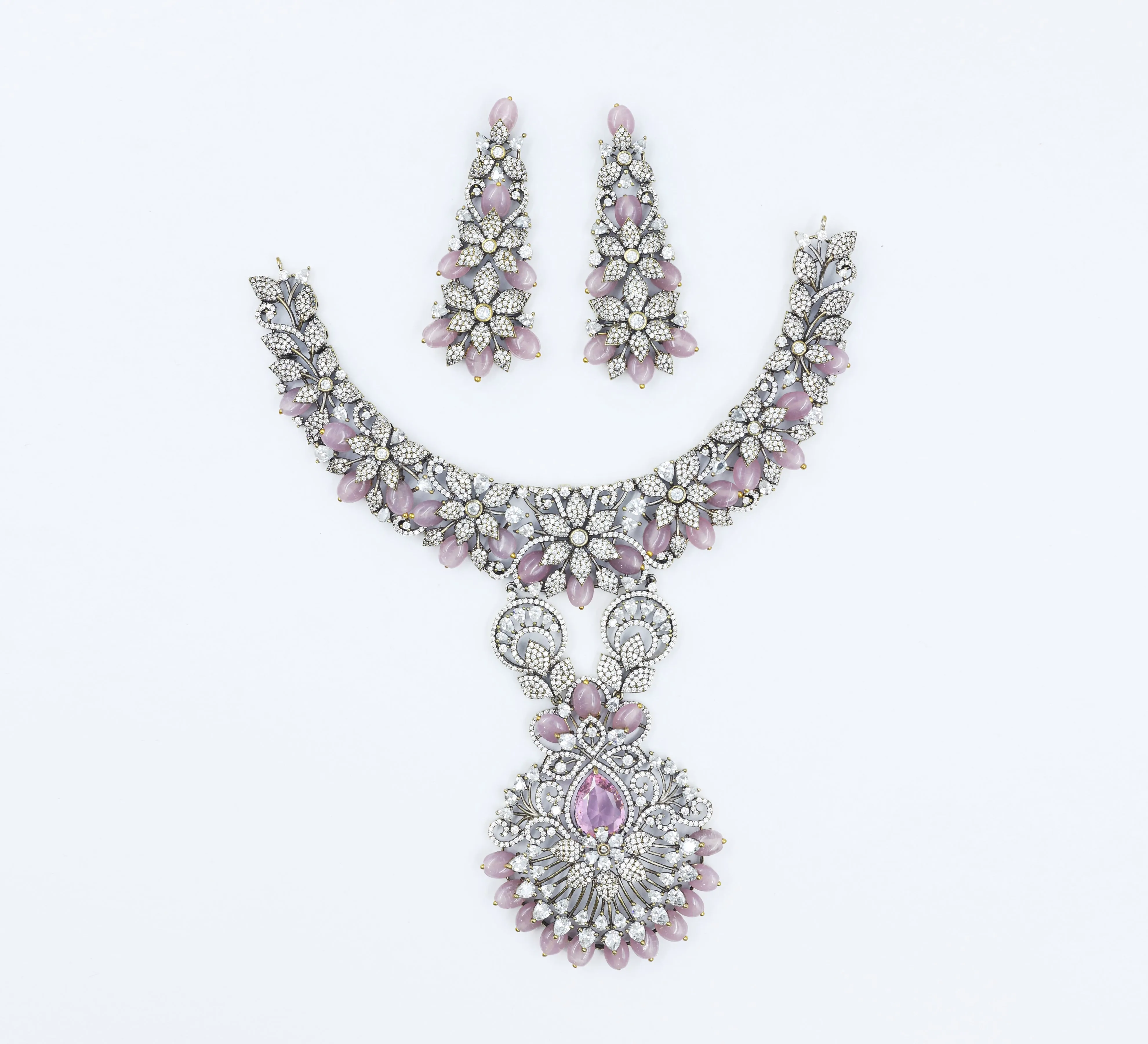 Victorian Antique American Diamond Necklace Set with Beads