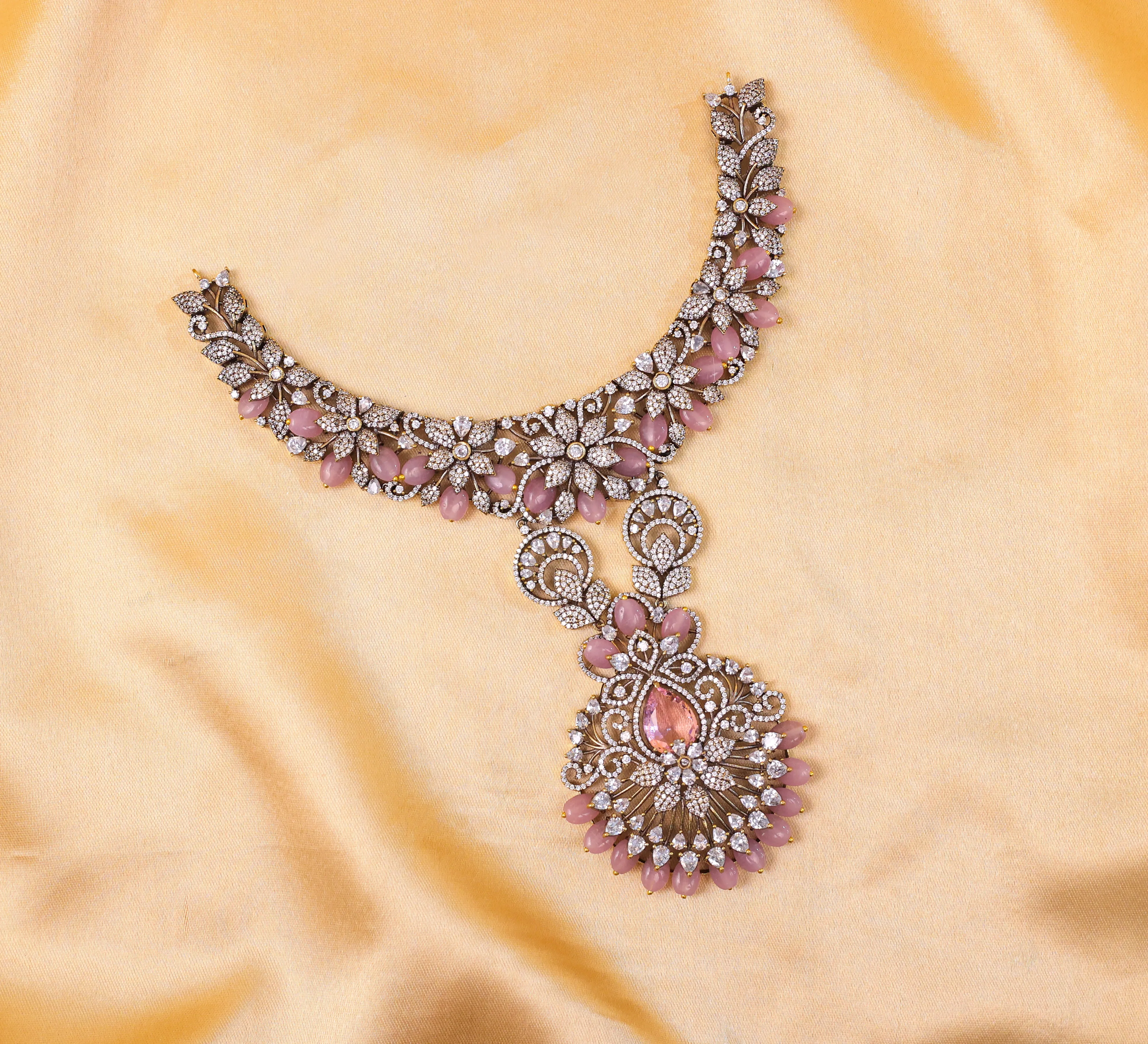 Victorian Antique American Diamond Necklace Set with Beads