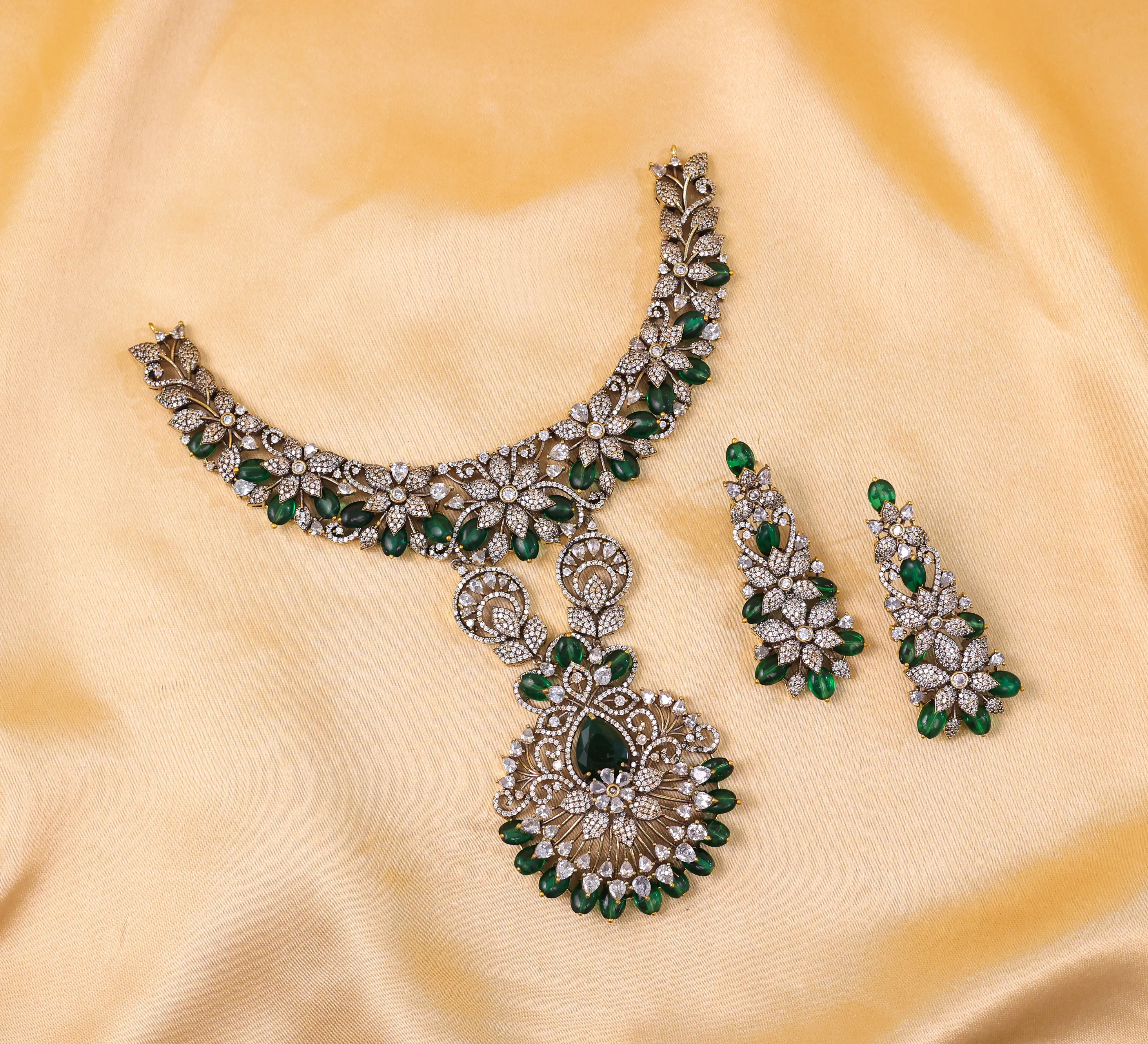 Victorian Antique American Diamond Necklace Set with Beads