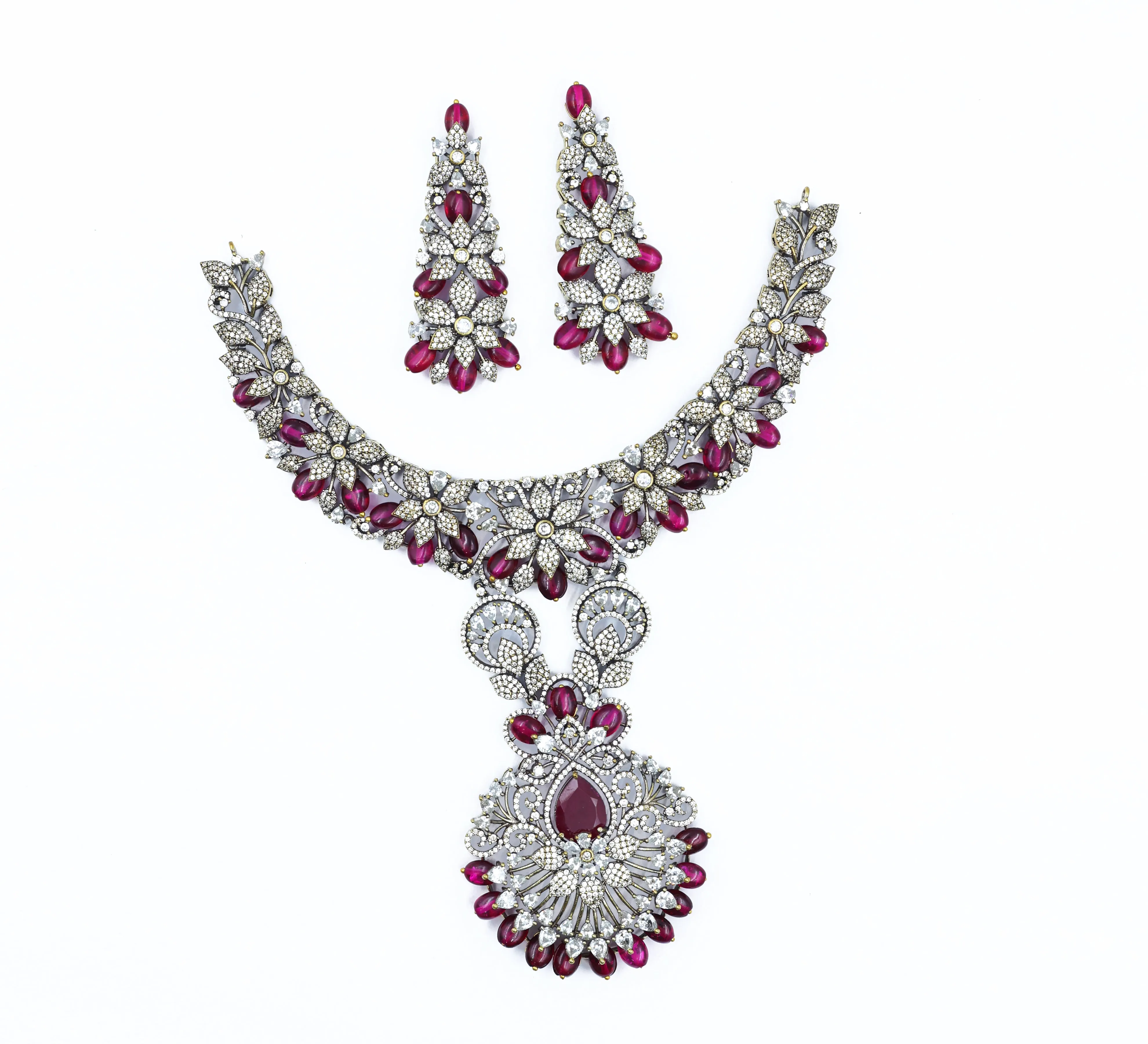 Victorian Antique American Diamond Necklace Set with Beads