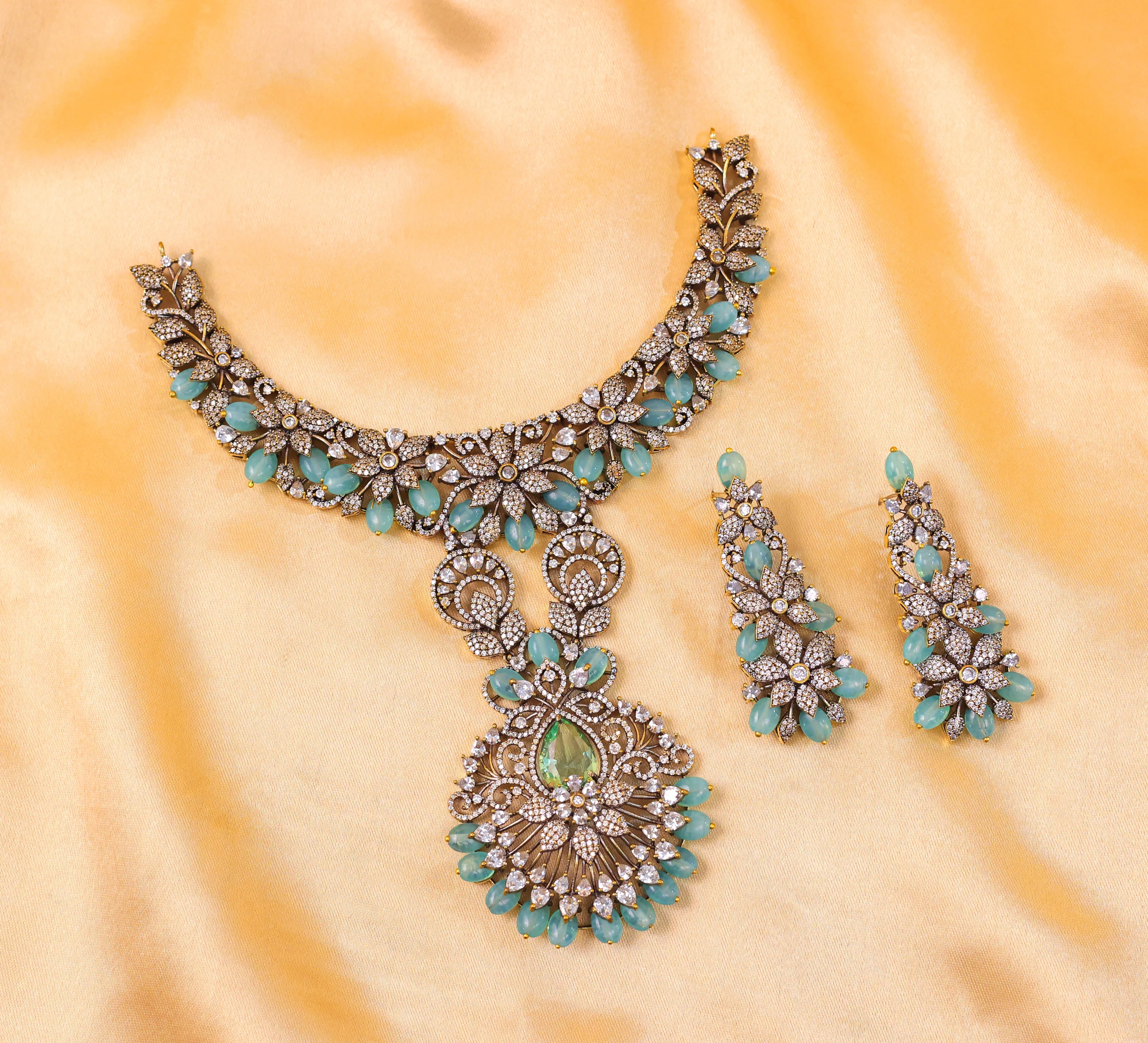 Victorian Antique American Diamond Necklace Set with Beads