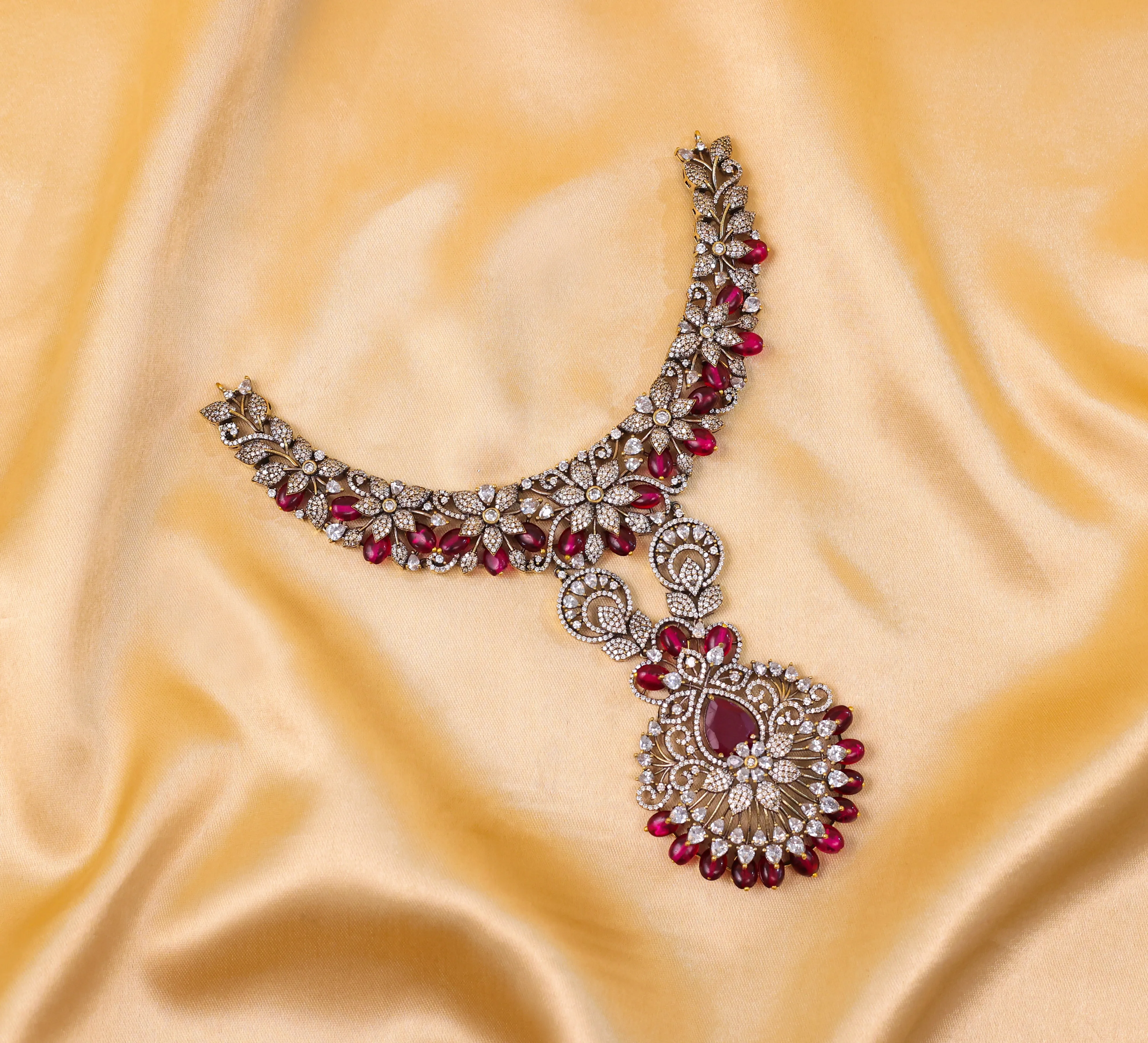 Victorian Antique American Diamond Necklace Set with Beads