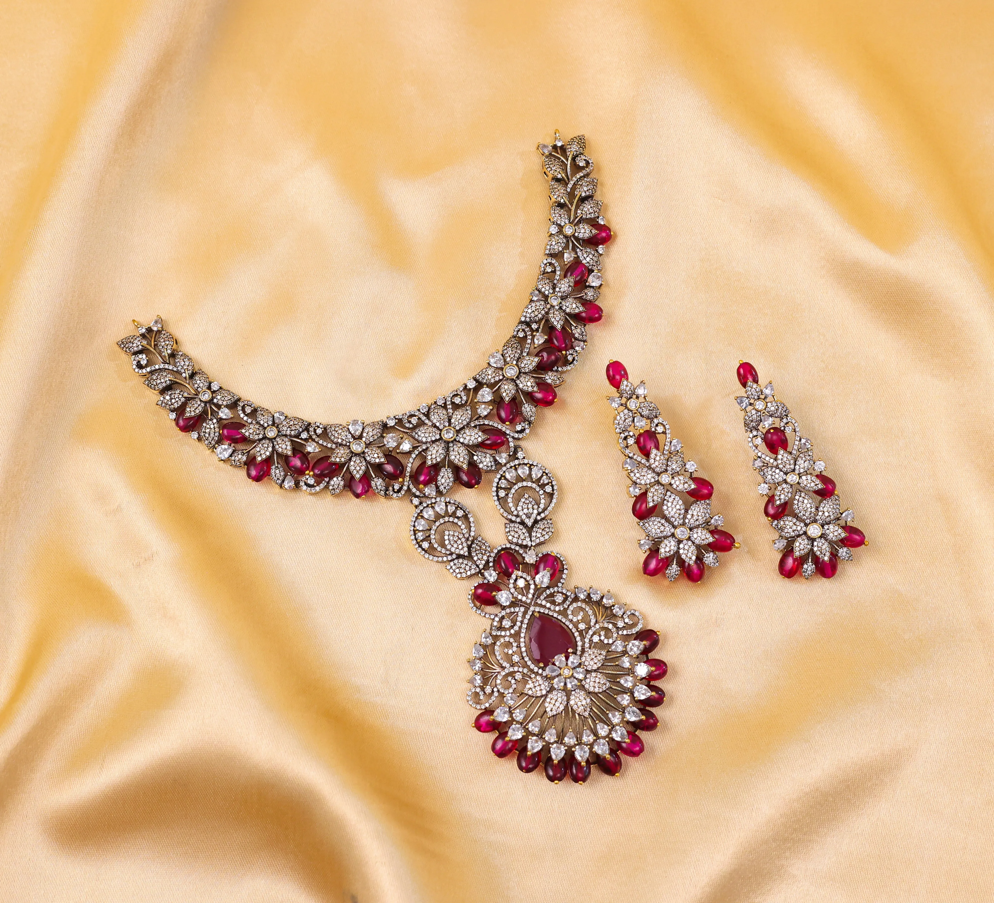 Victorian Antique American Diamond Necklace Set with Beads