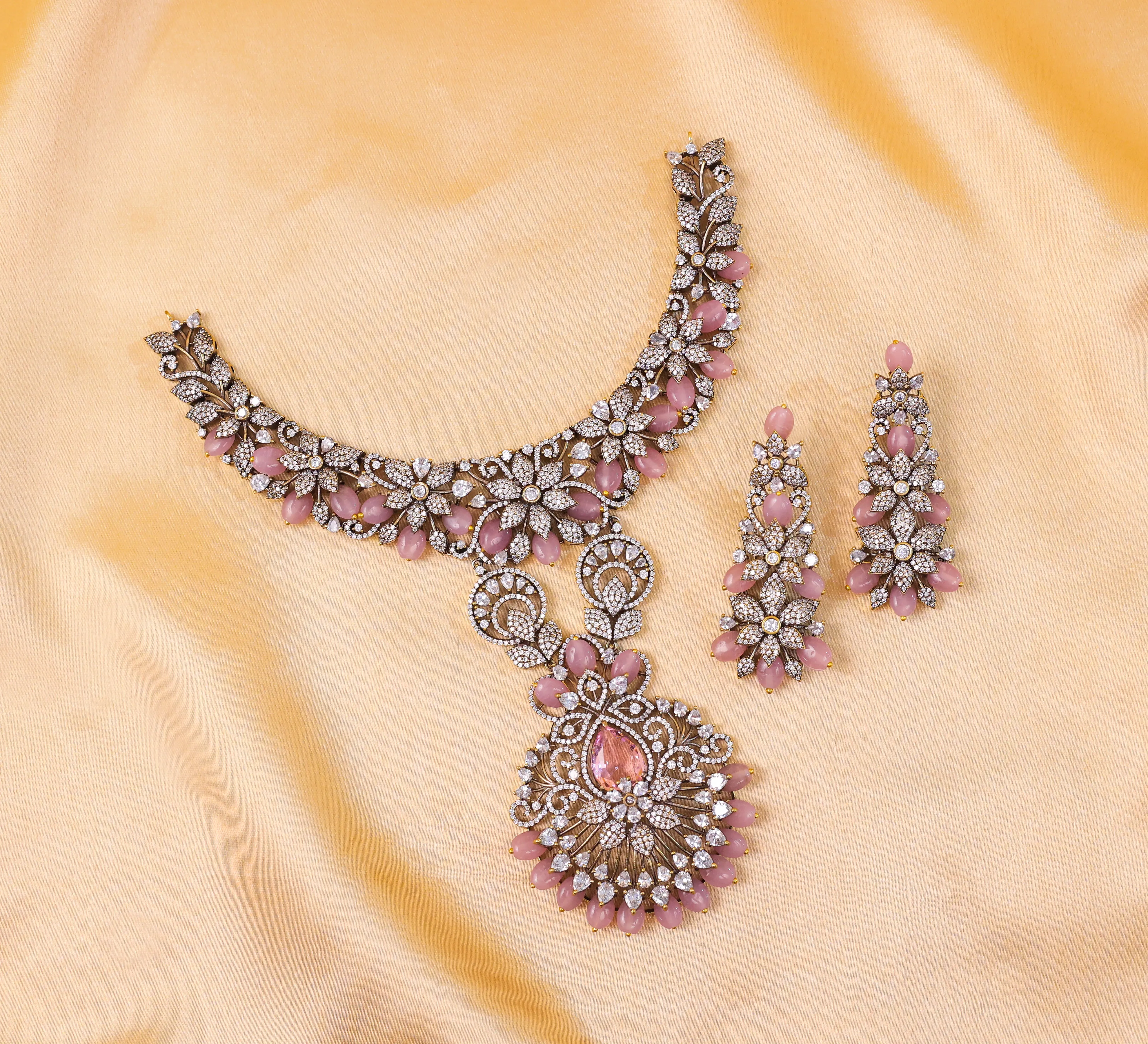 Victorian Antique American Diamond Necklace Set with Beads