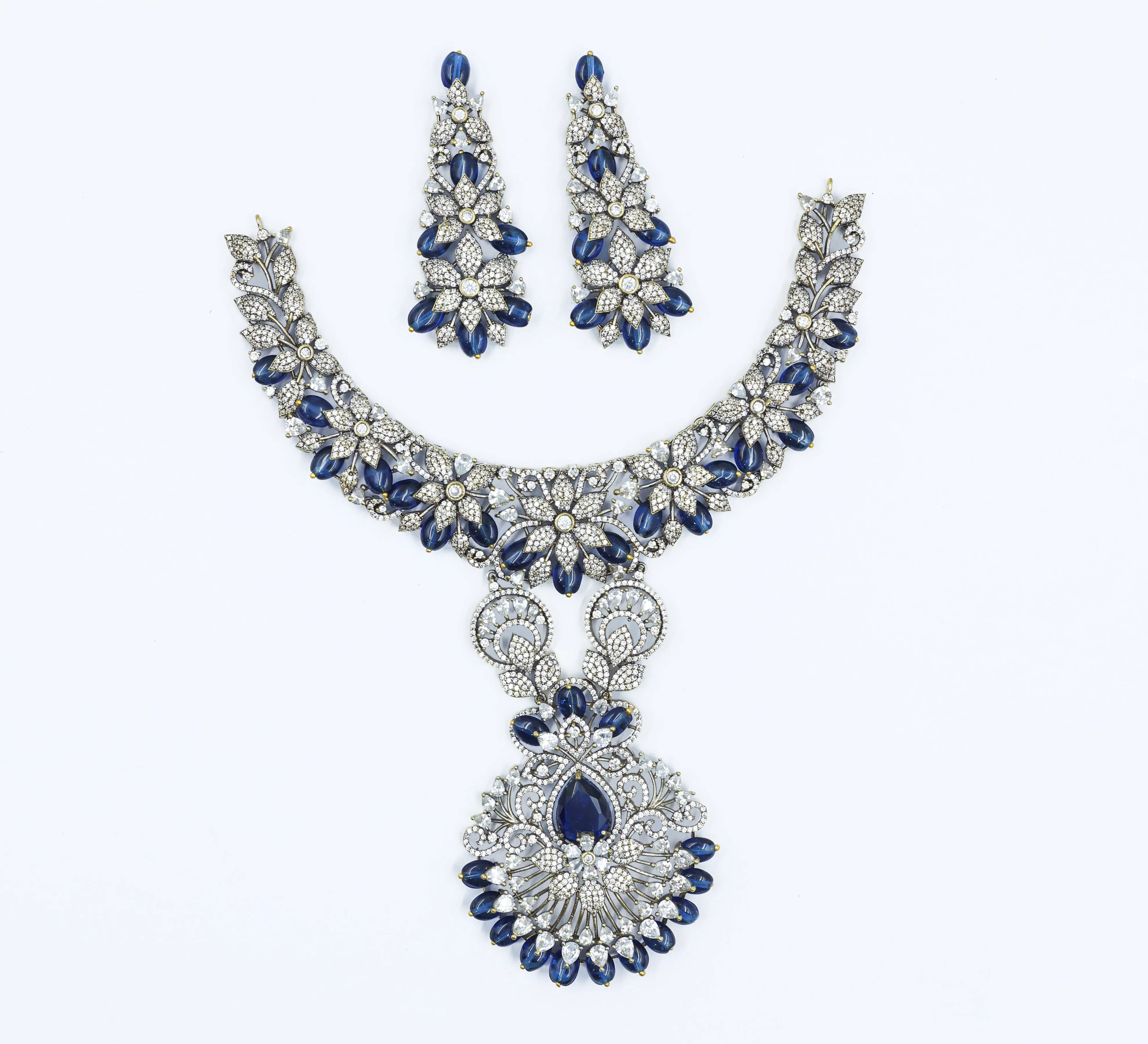 Victorian Antique American Diamond Necklace Set with Beads