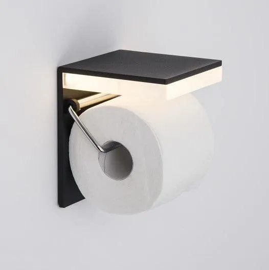 Wall Mounted Aluminium Bathroom Paper Toilet Roll Holder with mains powered LED Bathroom Light