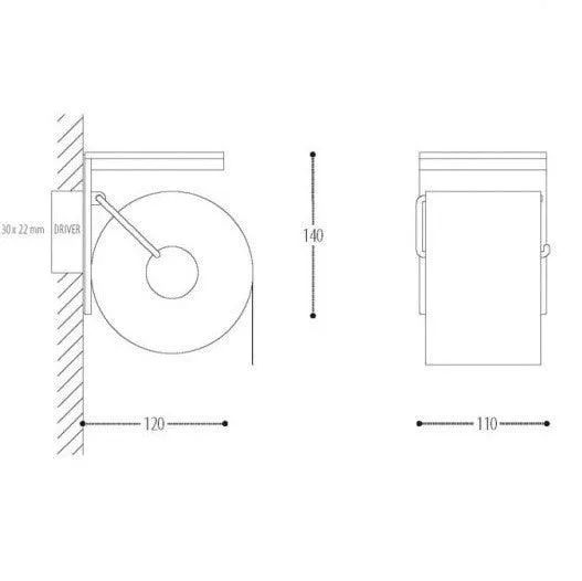 Wall Mounted Aluminium Bathroom Paper Toilet Roll Holder with mains powered LED Bathroom Light