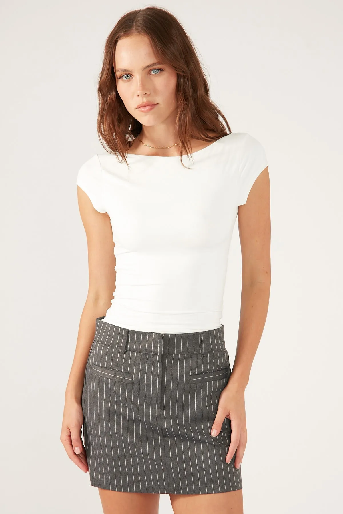 White Boat Neck T-Shirt